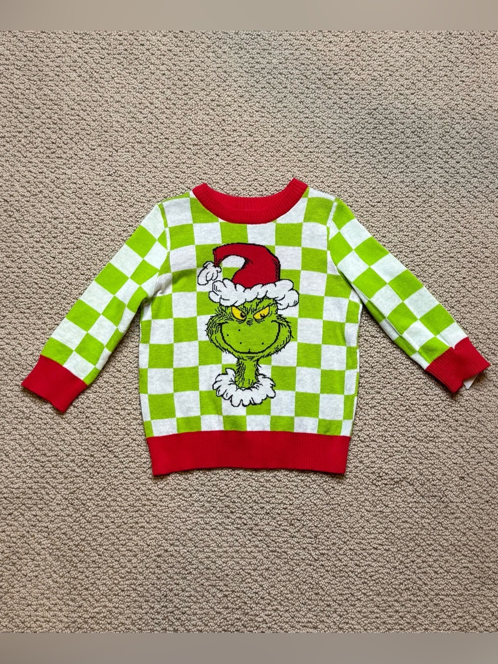 *NWT* Kids’ Grinch Green Checkered Holiday Sweater, Size 3T